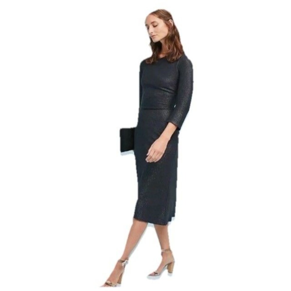 Akemi Kin Anthropologie Womens M Tegan Shimmer Metallic 3/4 Sleeve Midi Dress